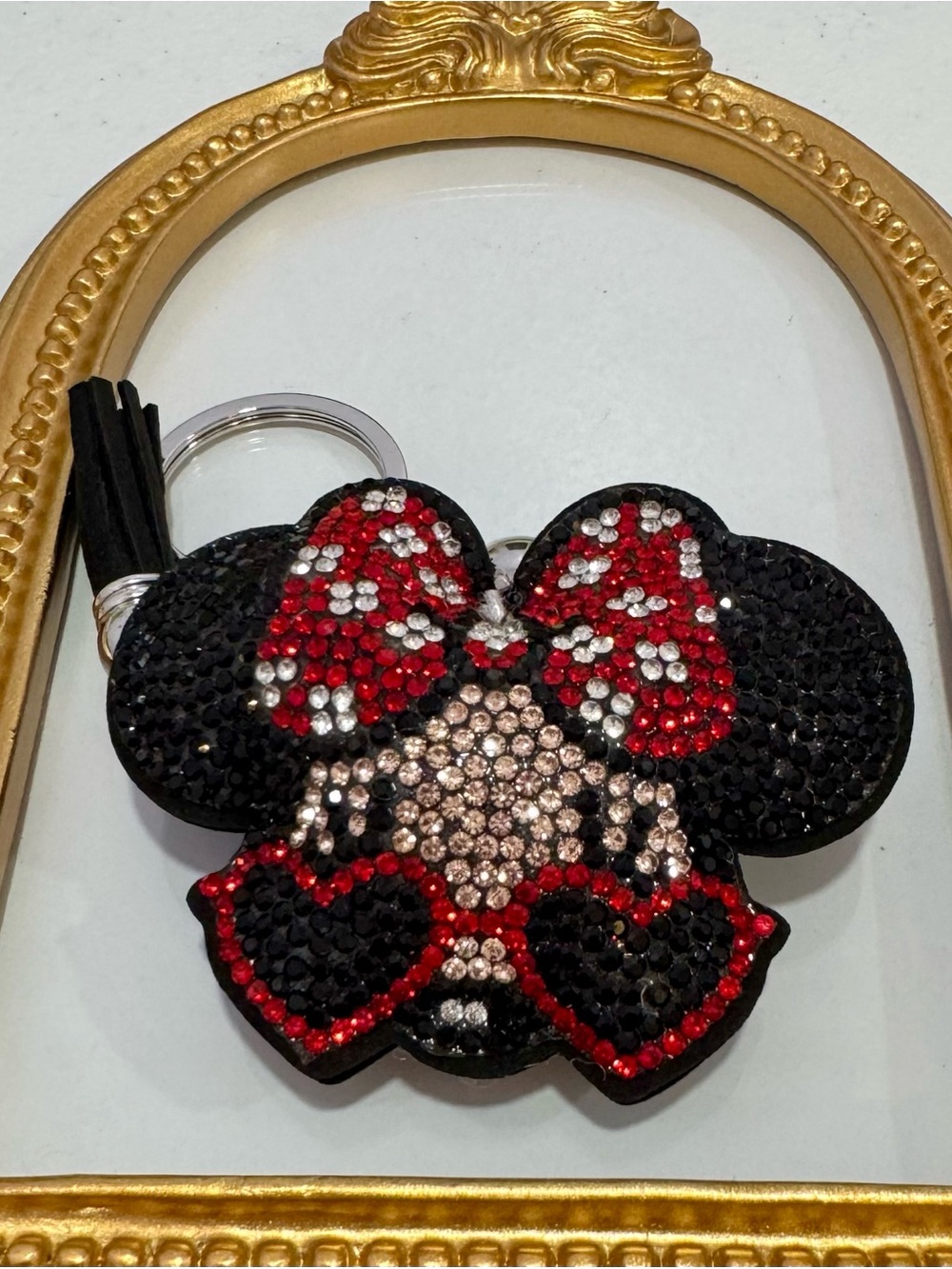 New Rhinestone Minnie w/ Red Bow & Heart Red Sunglasses Keychain